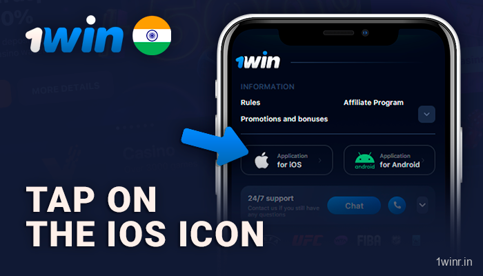 Click "IOS app" at the bottom of the page 1WIN