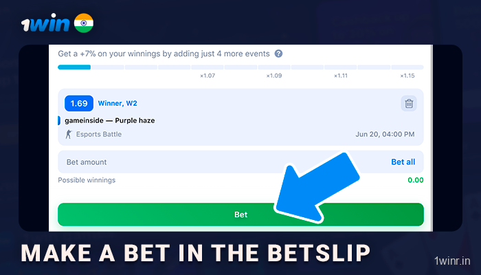 Finalize your 1Win E-Sports Bet in the bet slip