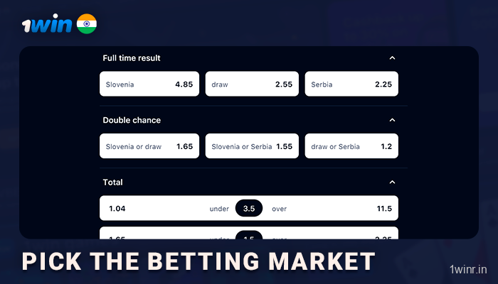 Pick one of the betting market from the list - 1Win Live Betting