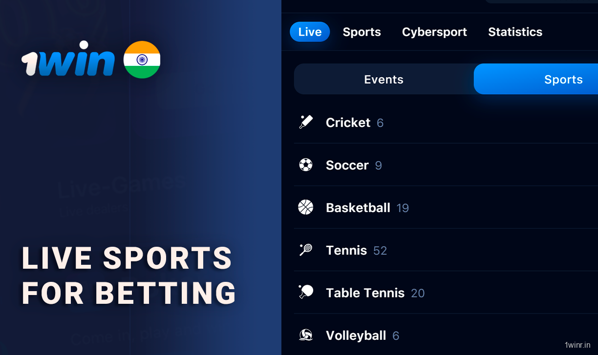 Indian players can bet on up to 45 sports disciplines in Live, depending on events schedule