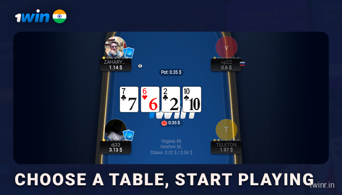 Choose a poker table, join the game - 1Win India