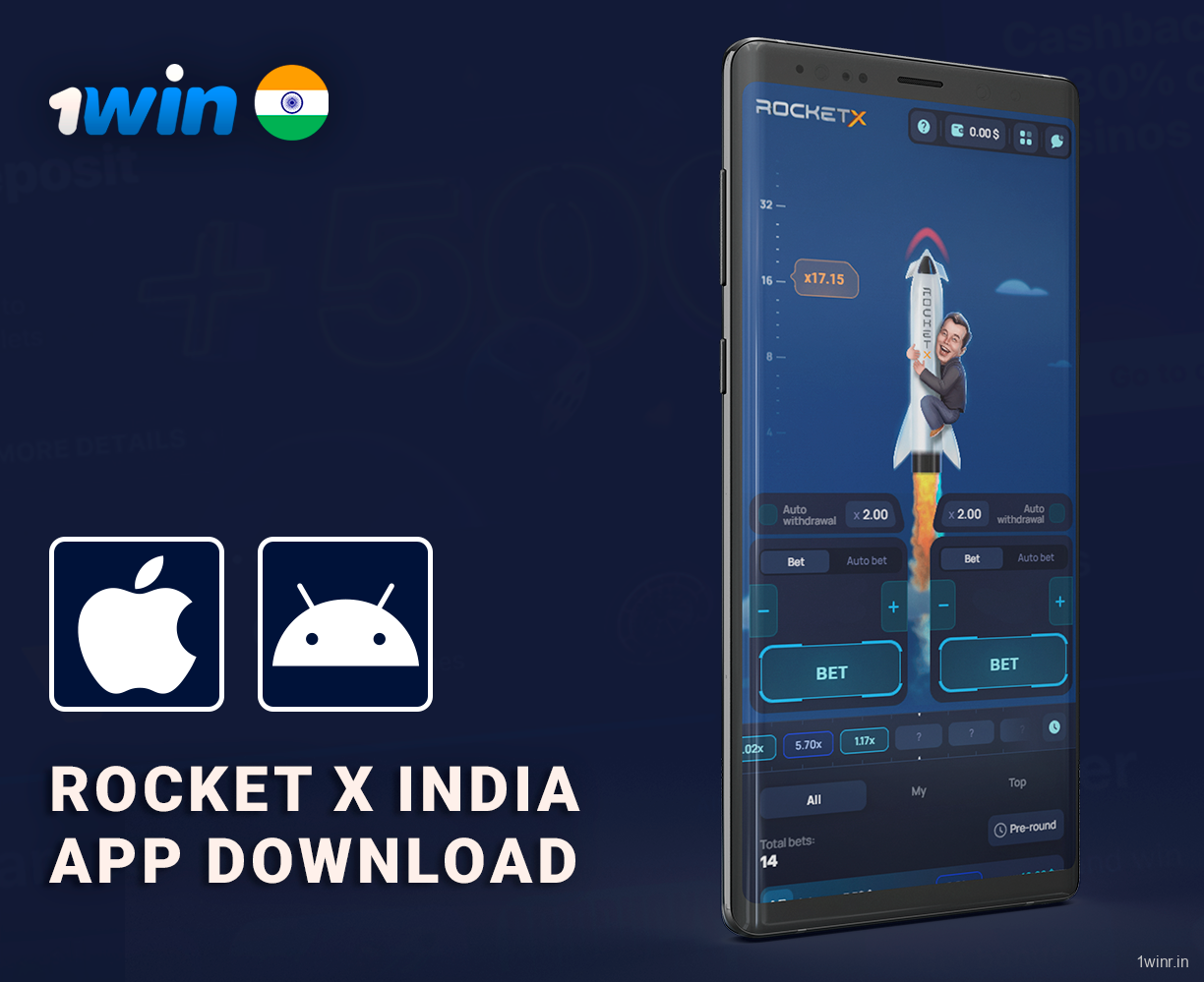 India Users can Download 1Win Application for Android or iOS to Play Rocket X Casino Game