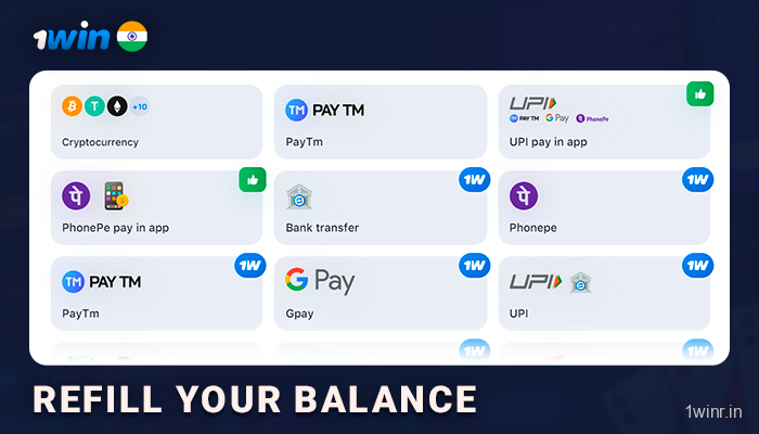Refill your 1Win Balance to start any games
