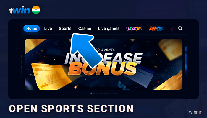 Open 1WIn Sports Section using top menu