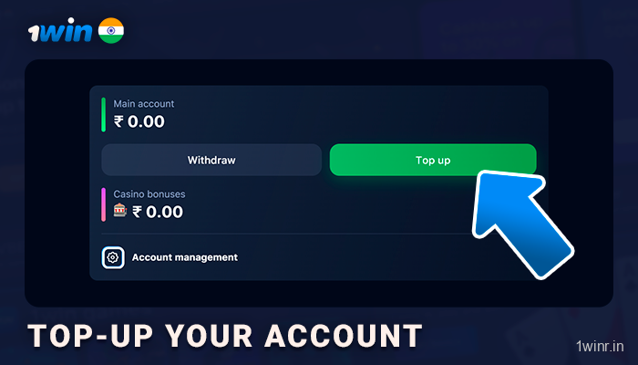 Top up your 1Win Account using buttons on the top to start betting on tennis