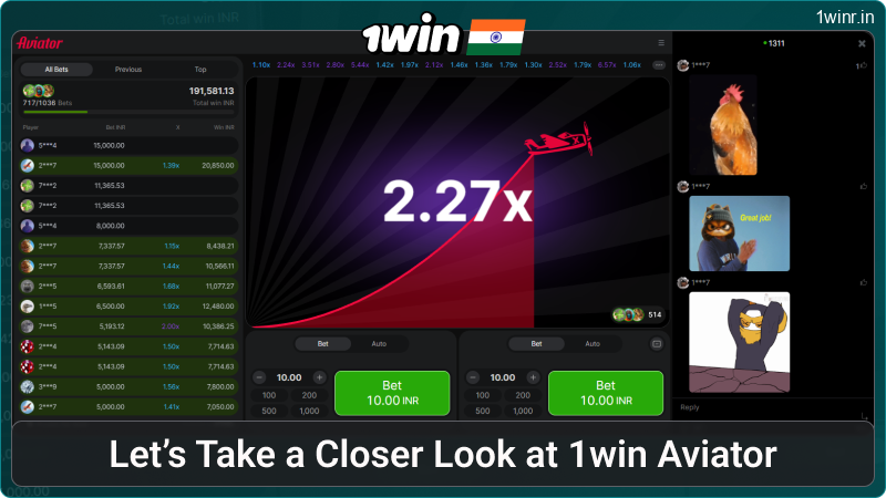 Aviator interface at 1win India
