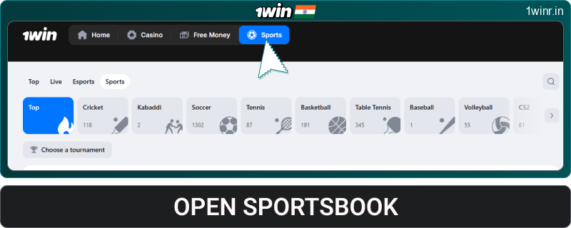 Go to the 1win IN sports section