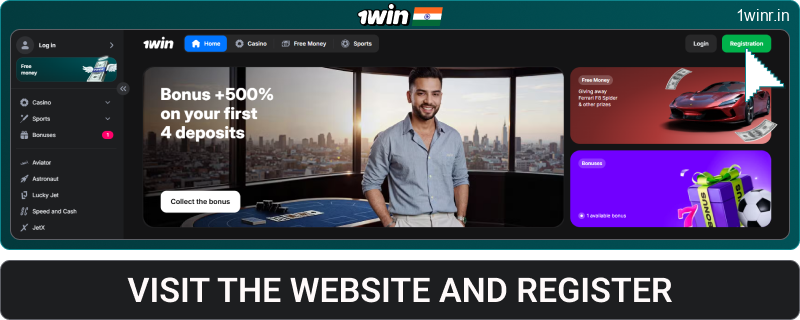Visit the 1win India website
