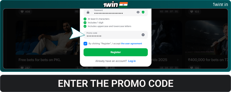 Enter your promo code at 1win IN