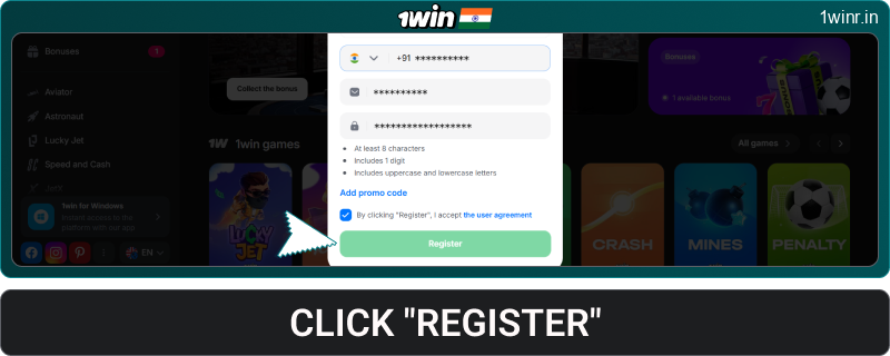 Complete your 1win IN registration