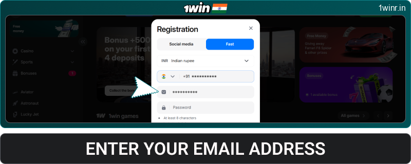 Enter your email for 1win IN