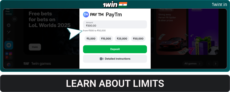 Review deposit limits in 1win India